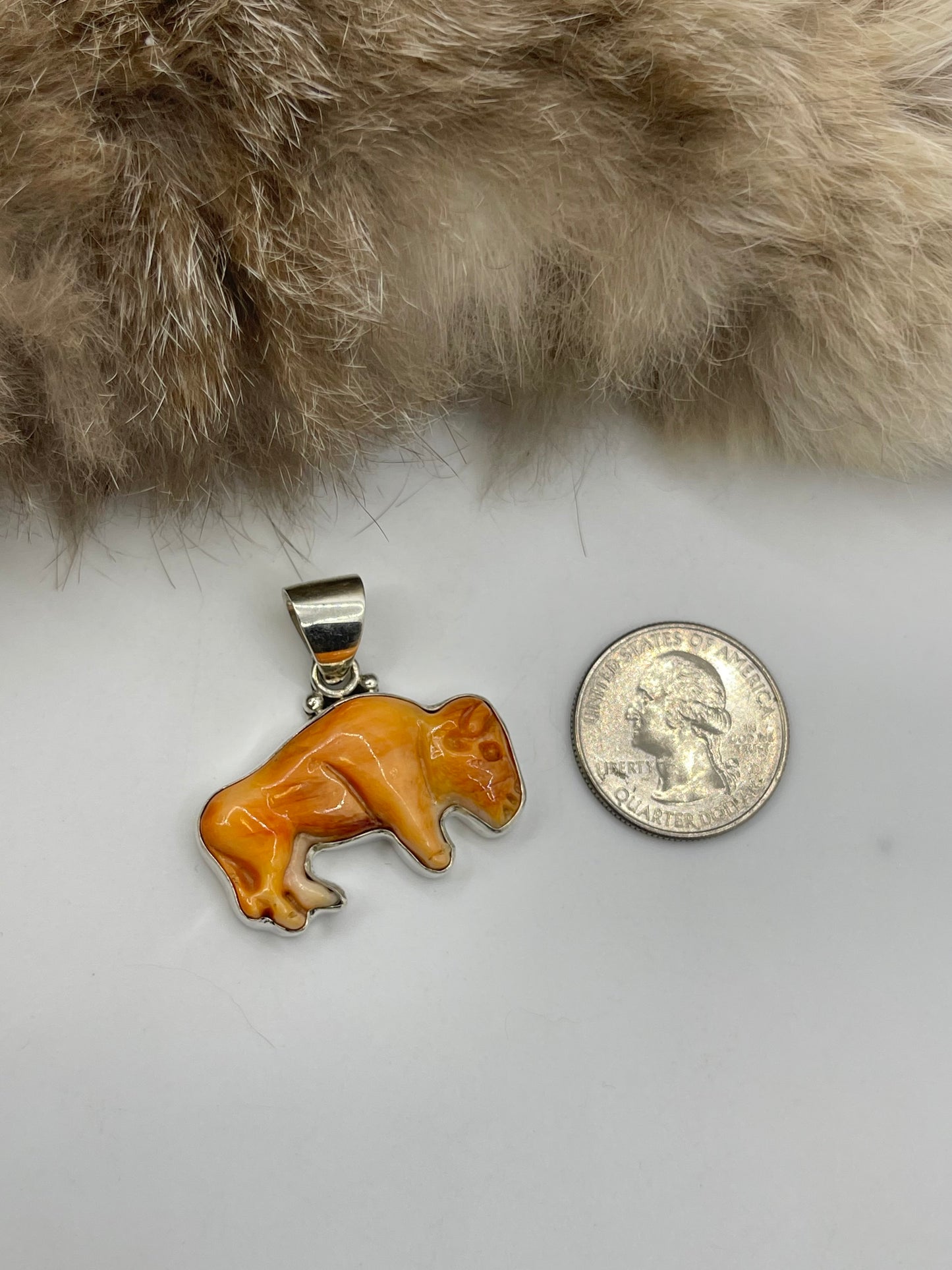 6.5mm Bail Orange Spiny Oyster Carved Buffalo Pendant