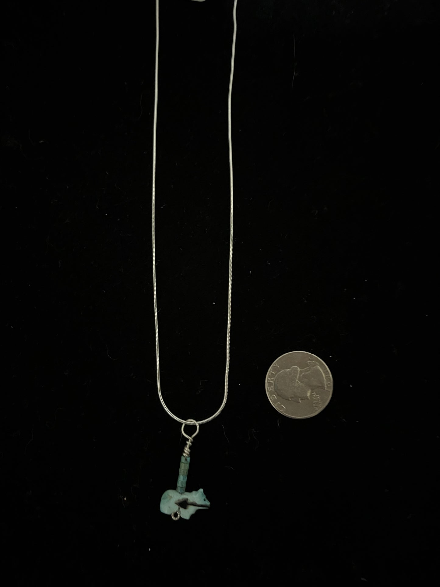 16" Black Onyx and Turquoise Bear Necklace by Pansy Natachu, Zuni