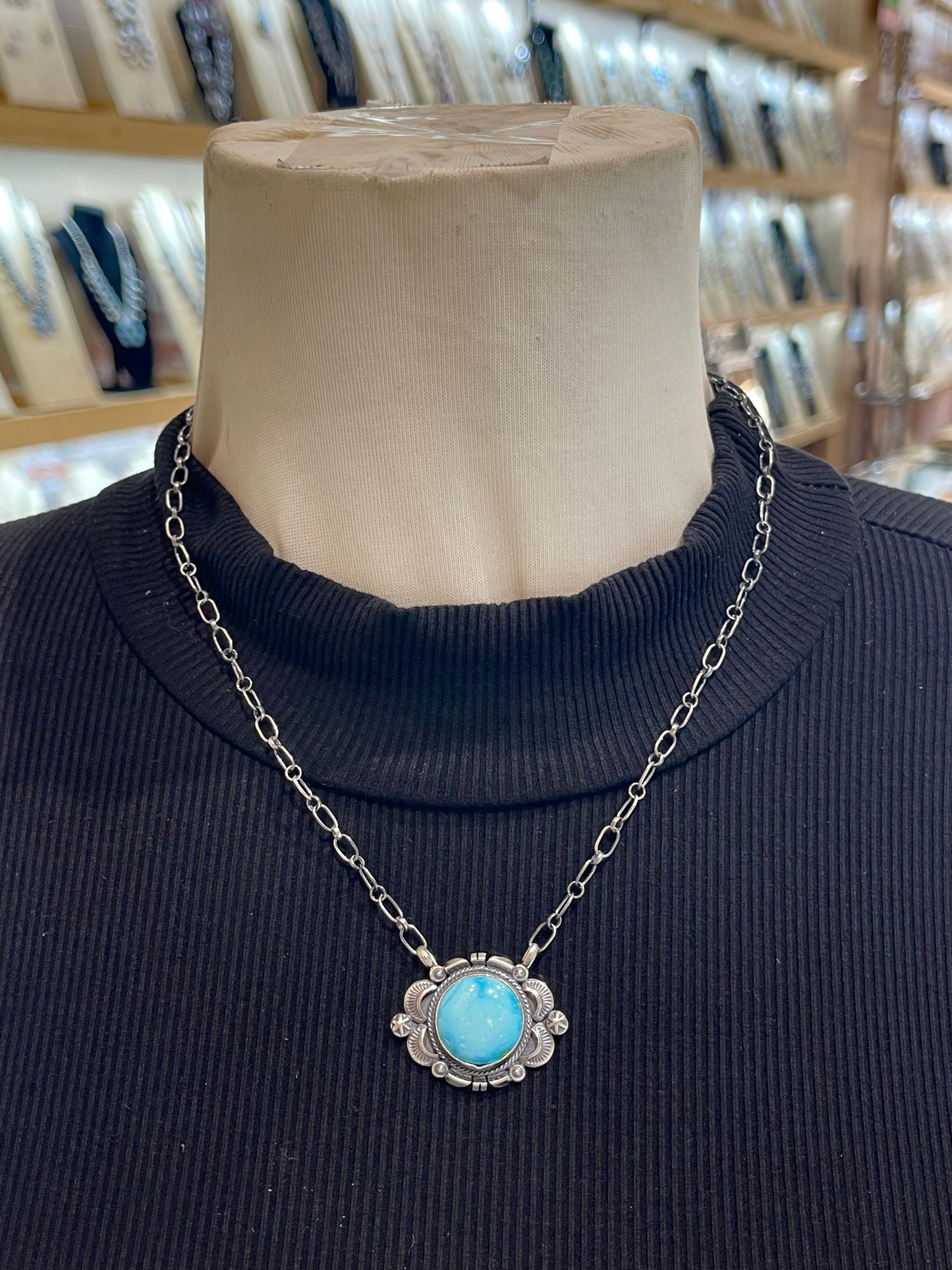 18" High Frade Kingman Turquoise Necklace by Daniel Benally, Navajo