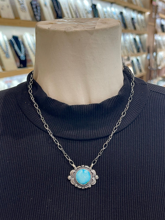 18" High Frade Kingman Turquoise Necklace by Daniel Benally, Navajo