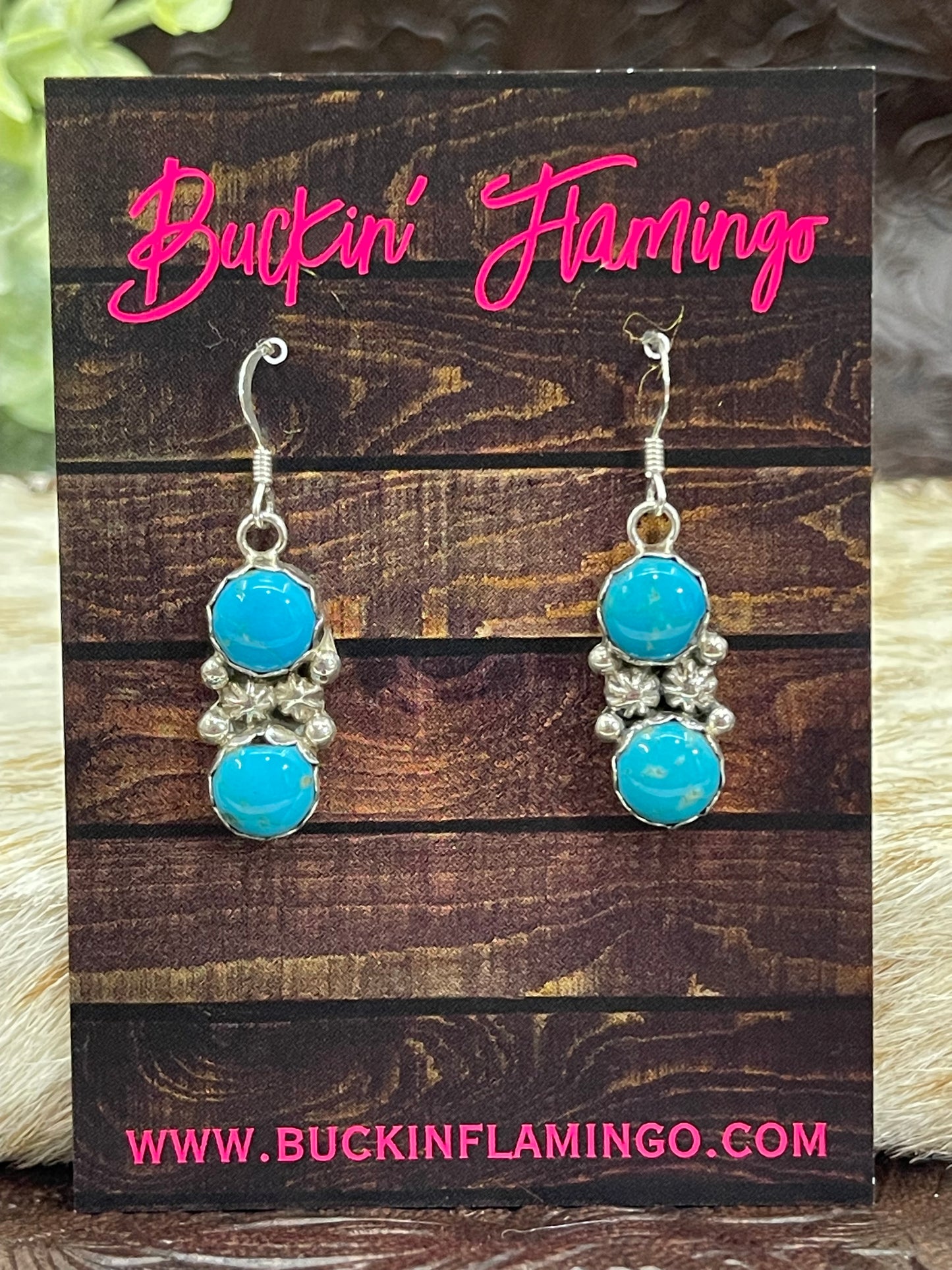 2 Stone Turquoise Dangle Earrings
