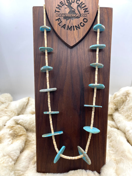 26" Melon Shell with Turquoise Slabs Necklace