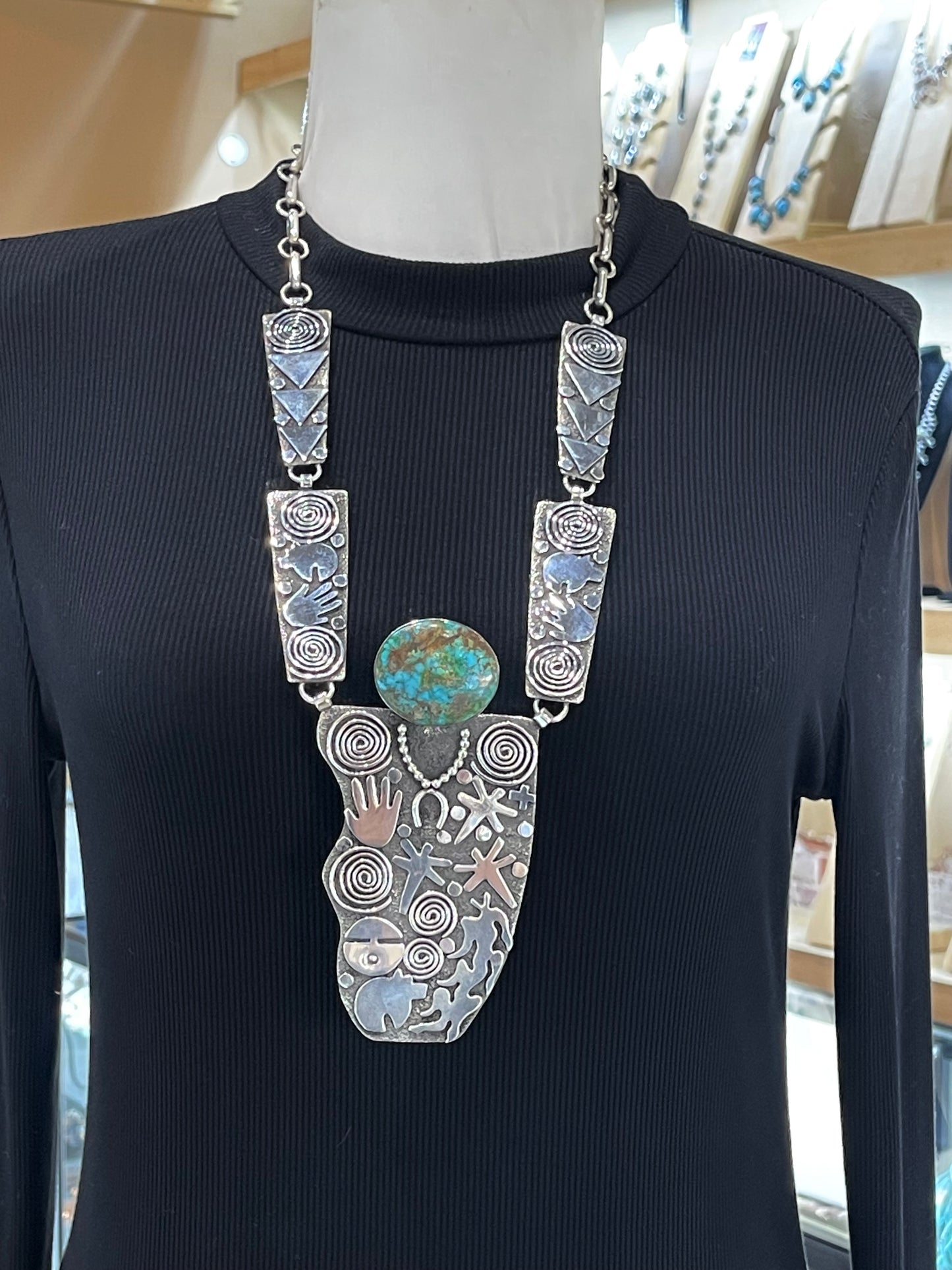 24" Grandma Necklace with High Grade Royston Turquoise by Alex Sanchez, Navajo