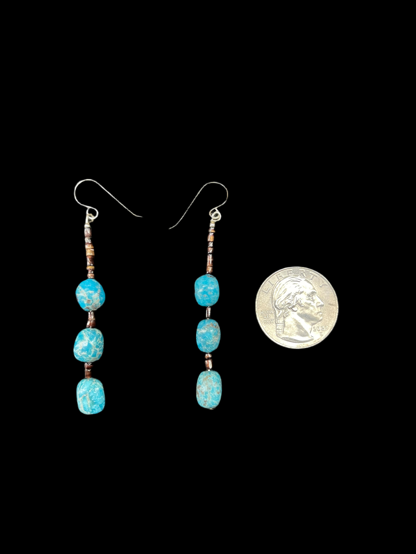 Pin Shell and Turquoise Nugget Dangle Earrings