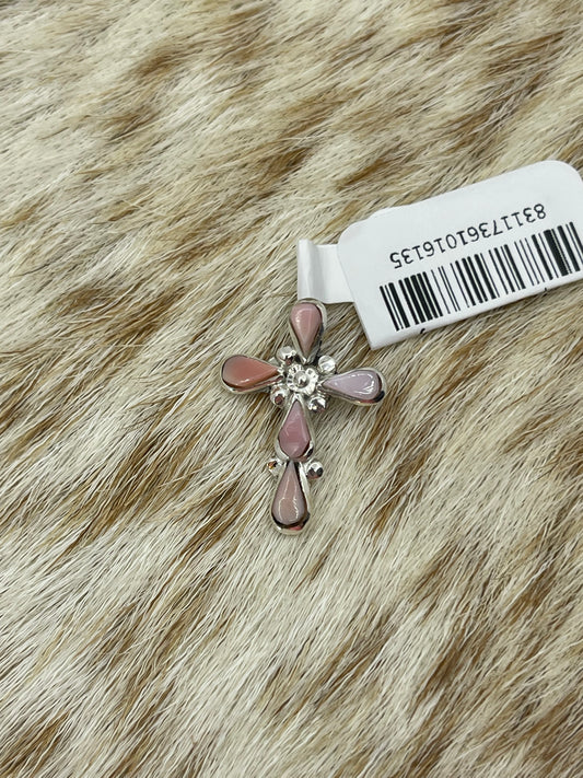 Pink Conch Shell Cross Pendant with a Shepard's Hook by Bryce Vacit, Navajo