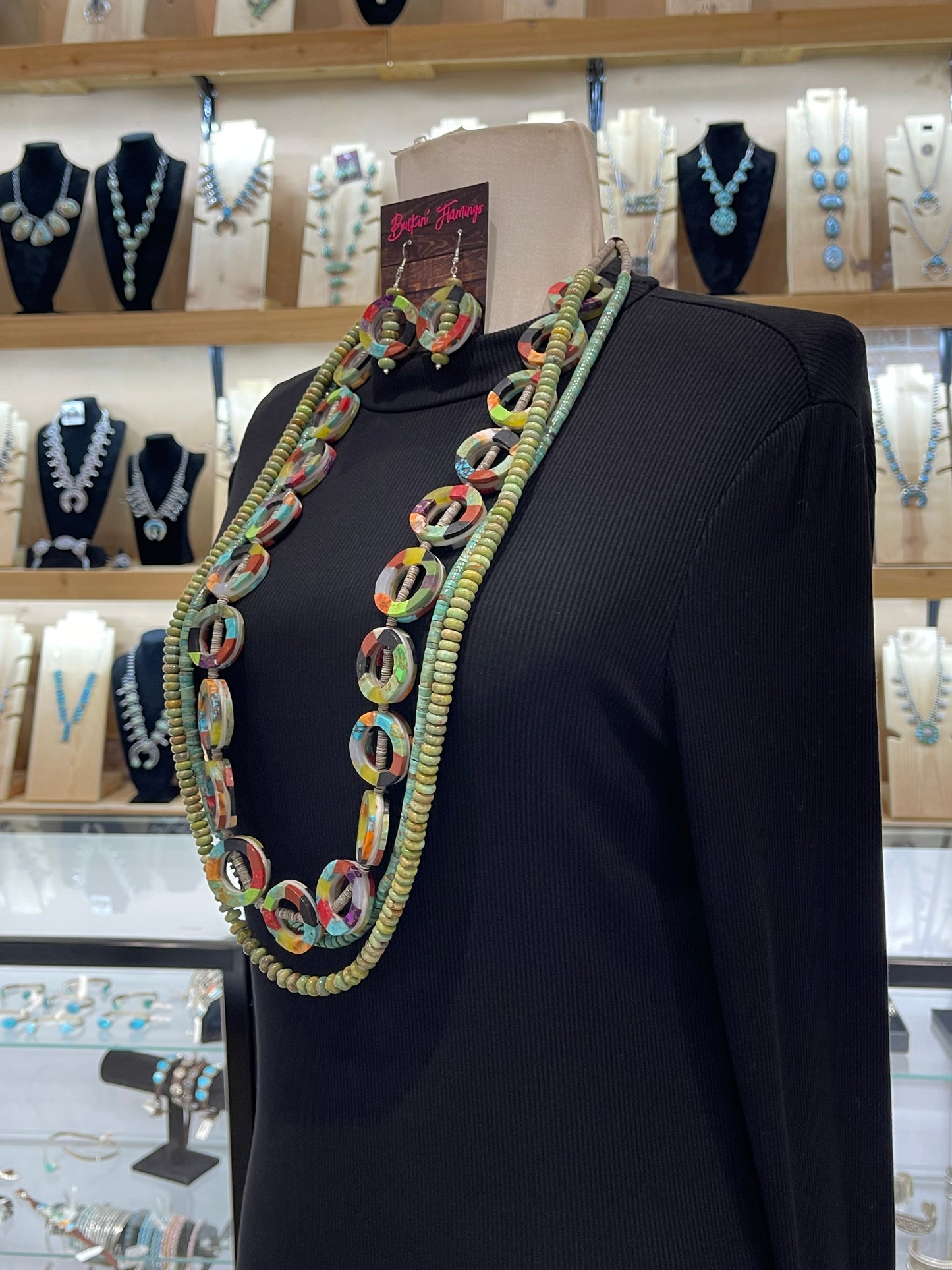 38" 3 Strand Turquoise Necklace and Earring Set