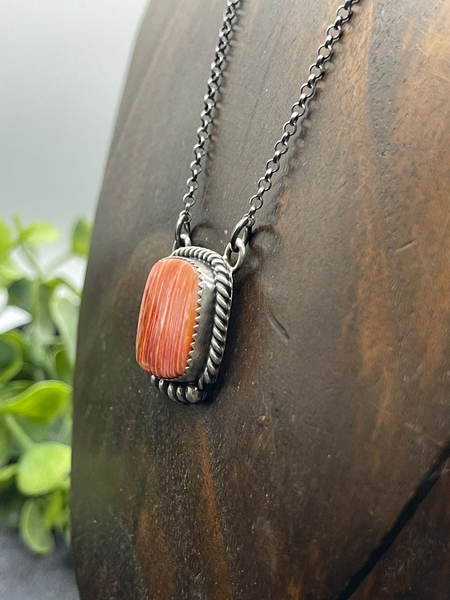 16" Red Spiny Oyster Necklace by Freda Martinez