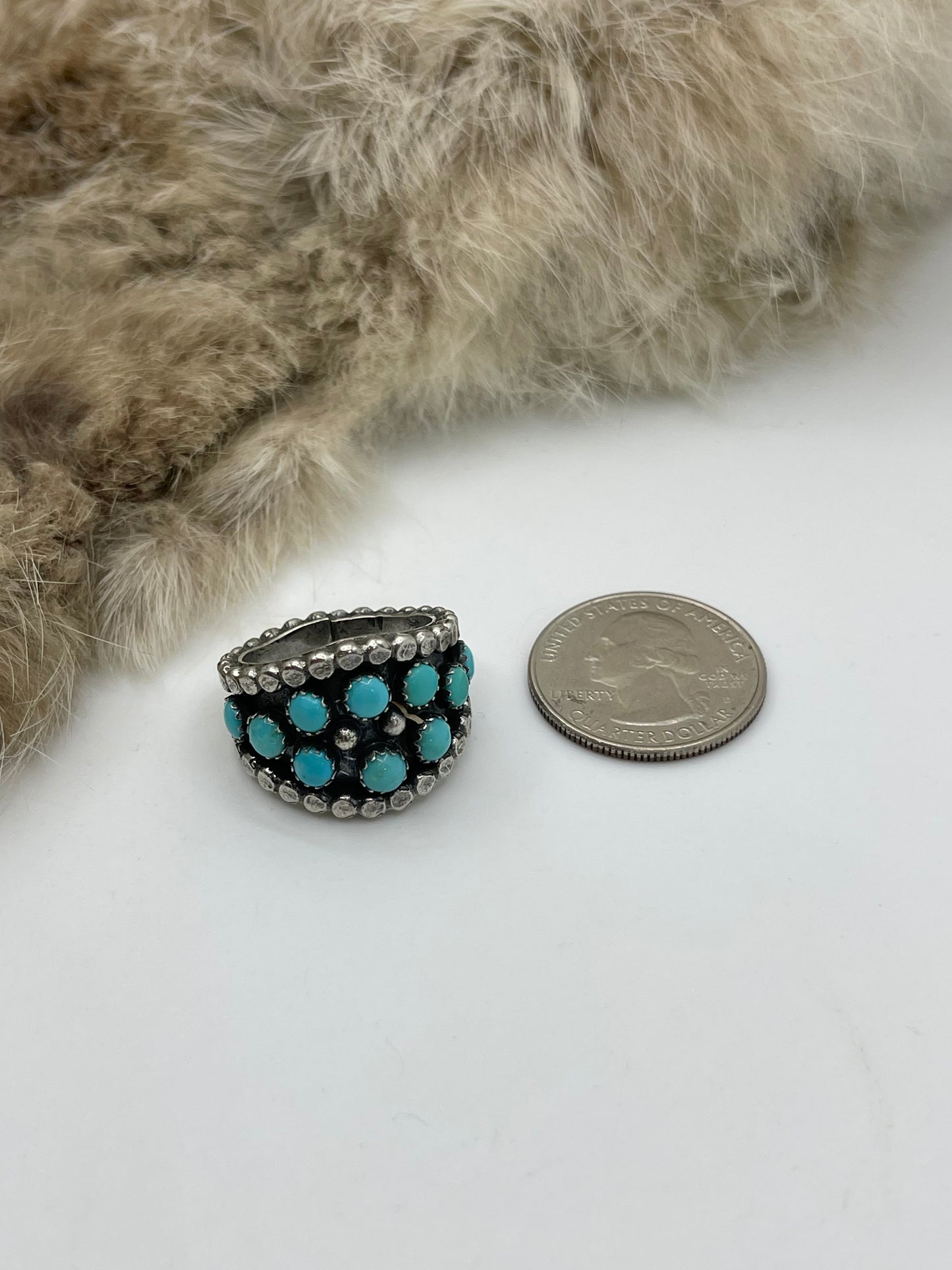 9.0 10 Stone Turquoise Band by Kenny Lonjose, Navajo