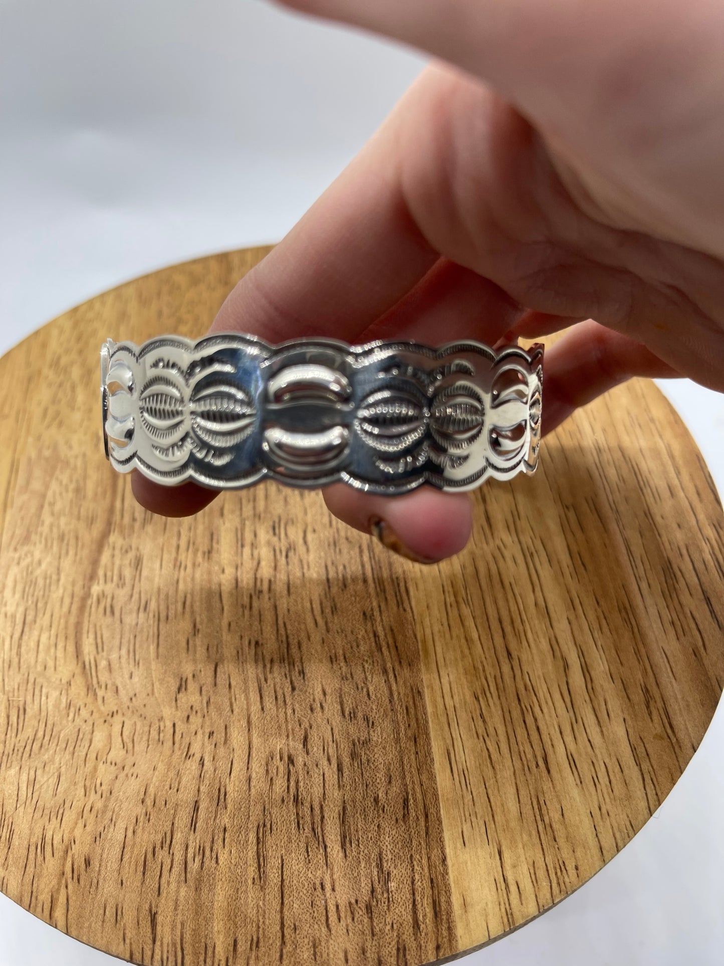 8 1/4" Sterling Silver Stamped Bangle by Jeremy Delgarito, Navajo