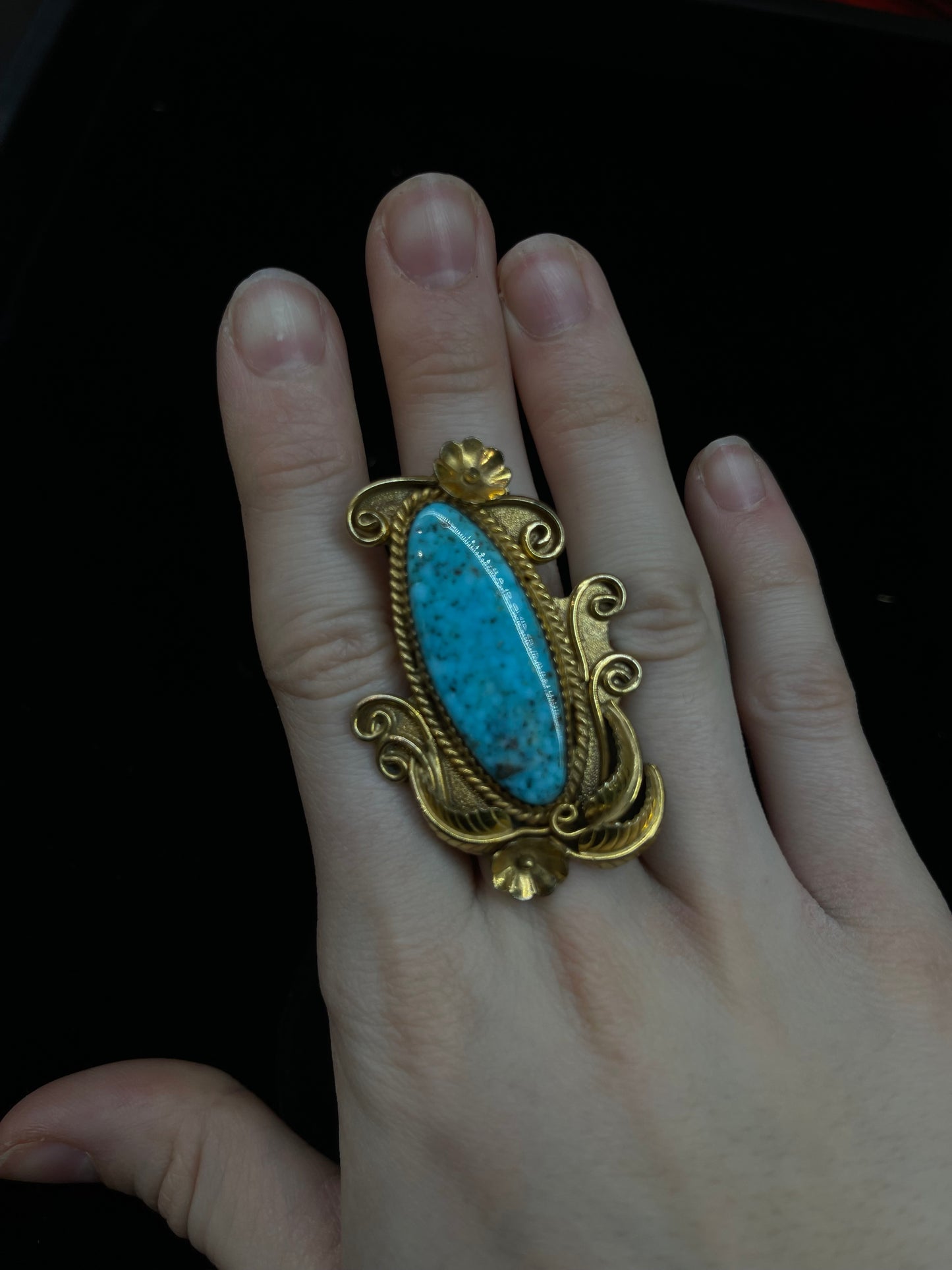 7.0 Turquoise and 12k Gold Filled Oval Ring