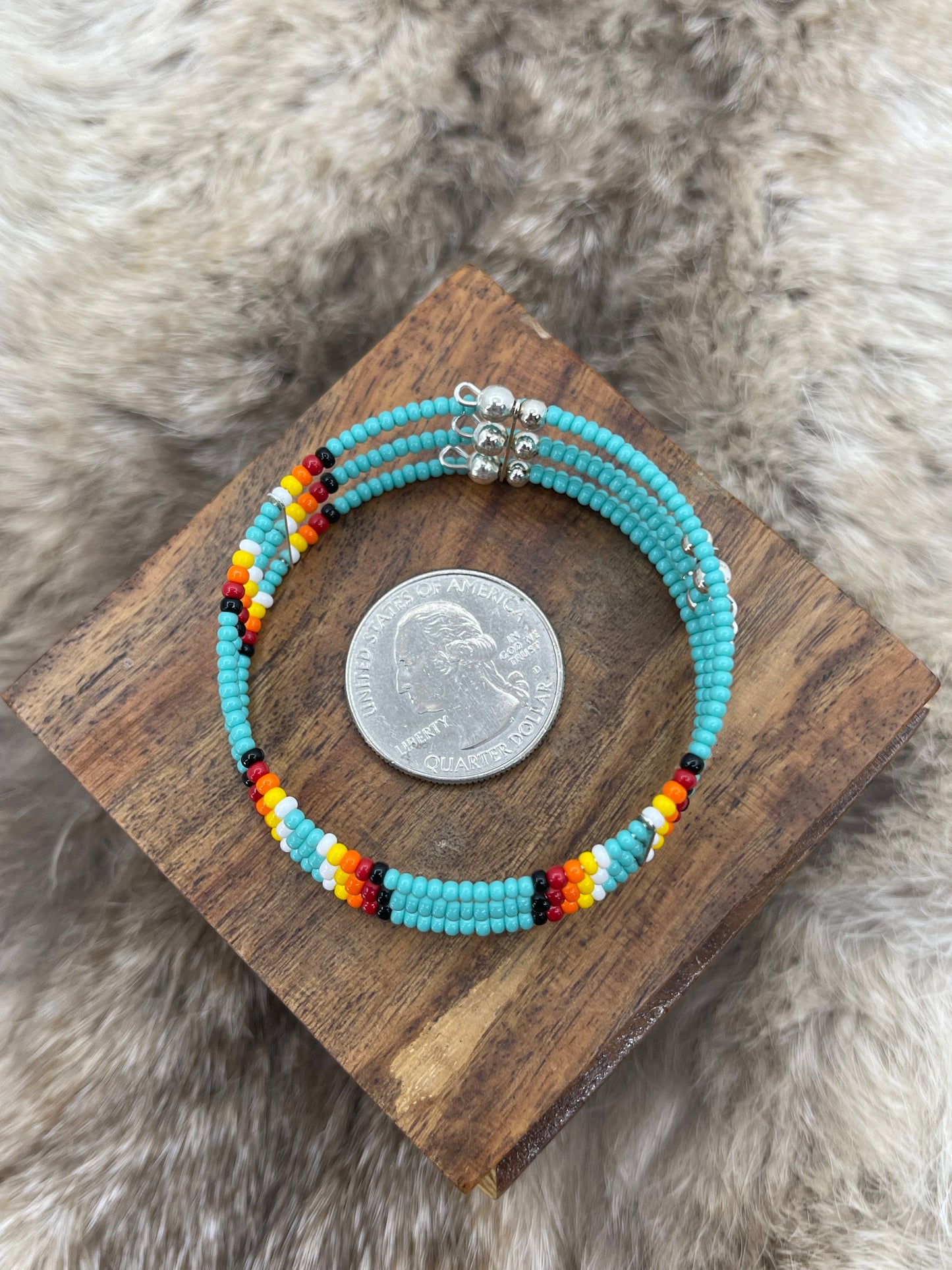 Memory Wire 3 Row Beaded Bracelet Fits all Sizes by Severn Black Mountain, Navajo