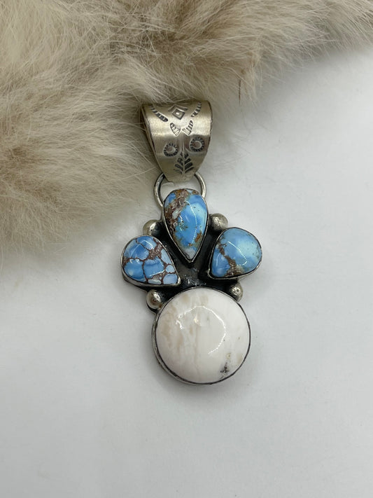 10mm Bail Golden Hills & White Buffalo Pendant By Phil Nez, Navajo