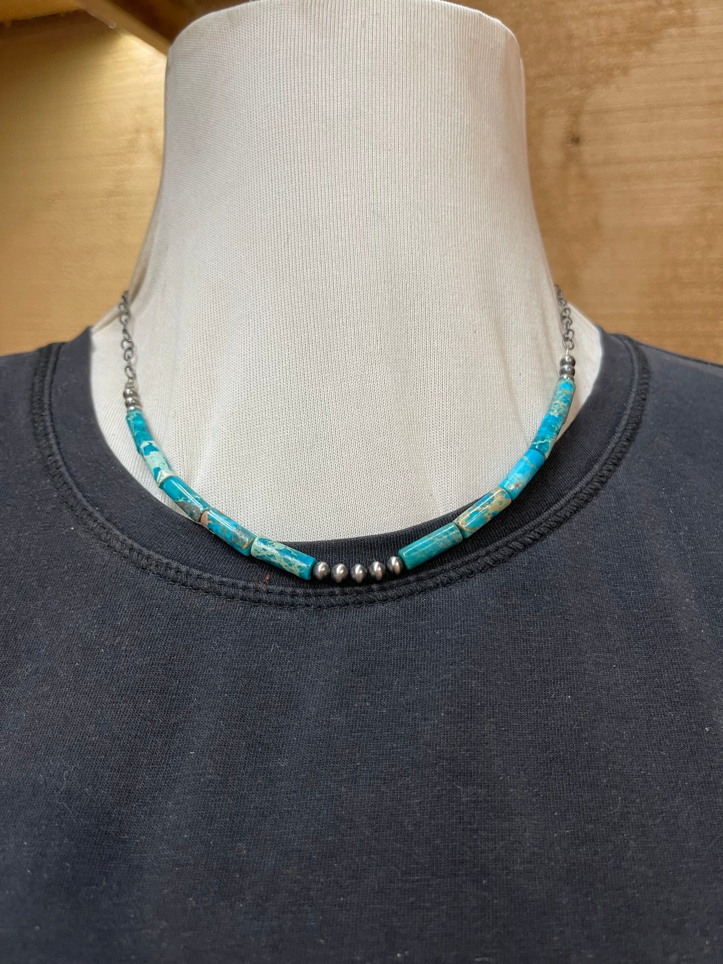 18" Turquoise Barrel and 4mm Navajo Pearls