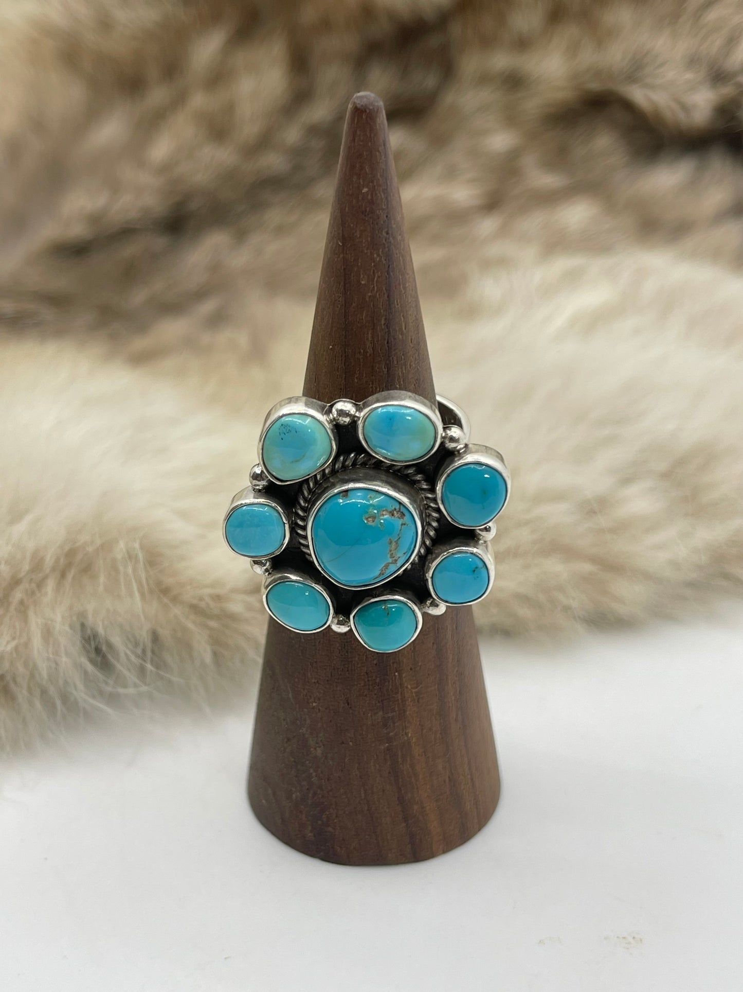 Adjustable 5.5-8.0 Sleeping Beauty Turquoise Cluster Ring