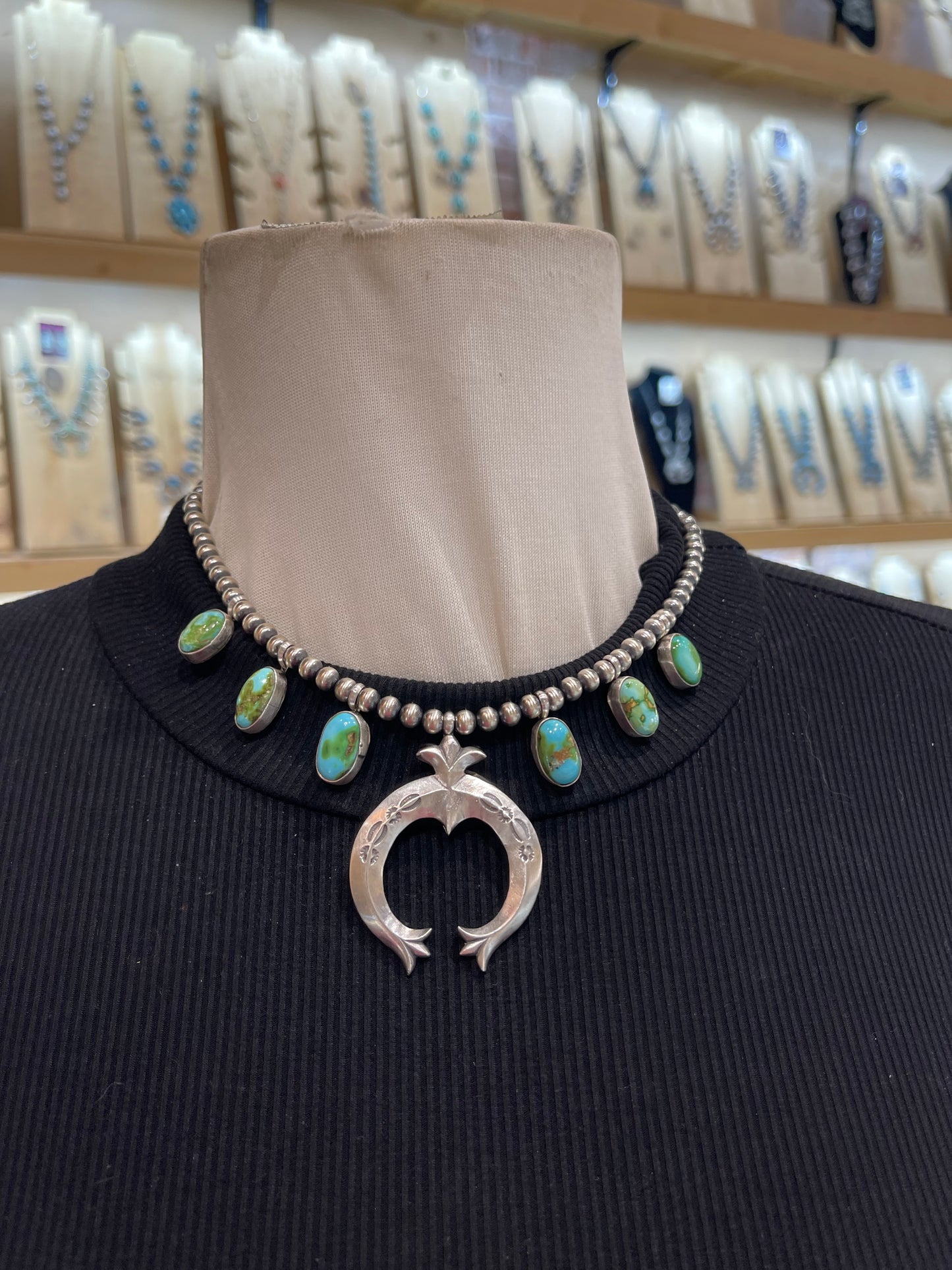 16" 6 Stone Sonoran Gold Turquoise Single Strand Naja Necklace by Letricia Largo, Navajo
