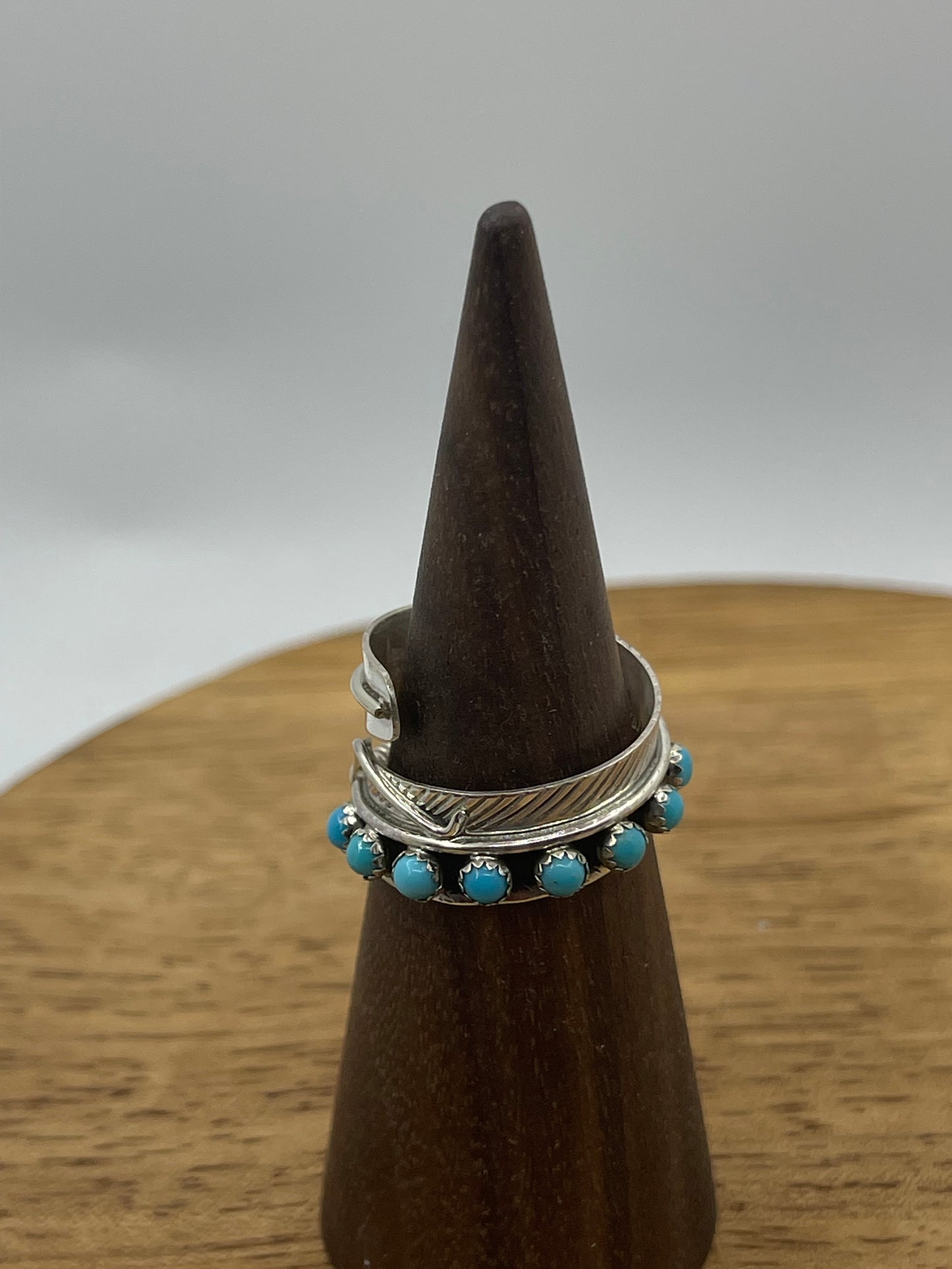 Adjustable Feather Turquoise Ring by Aaron Davis, Navajo