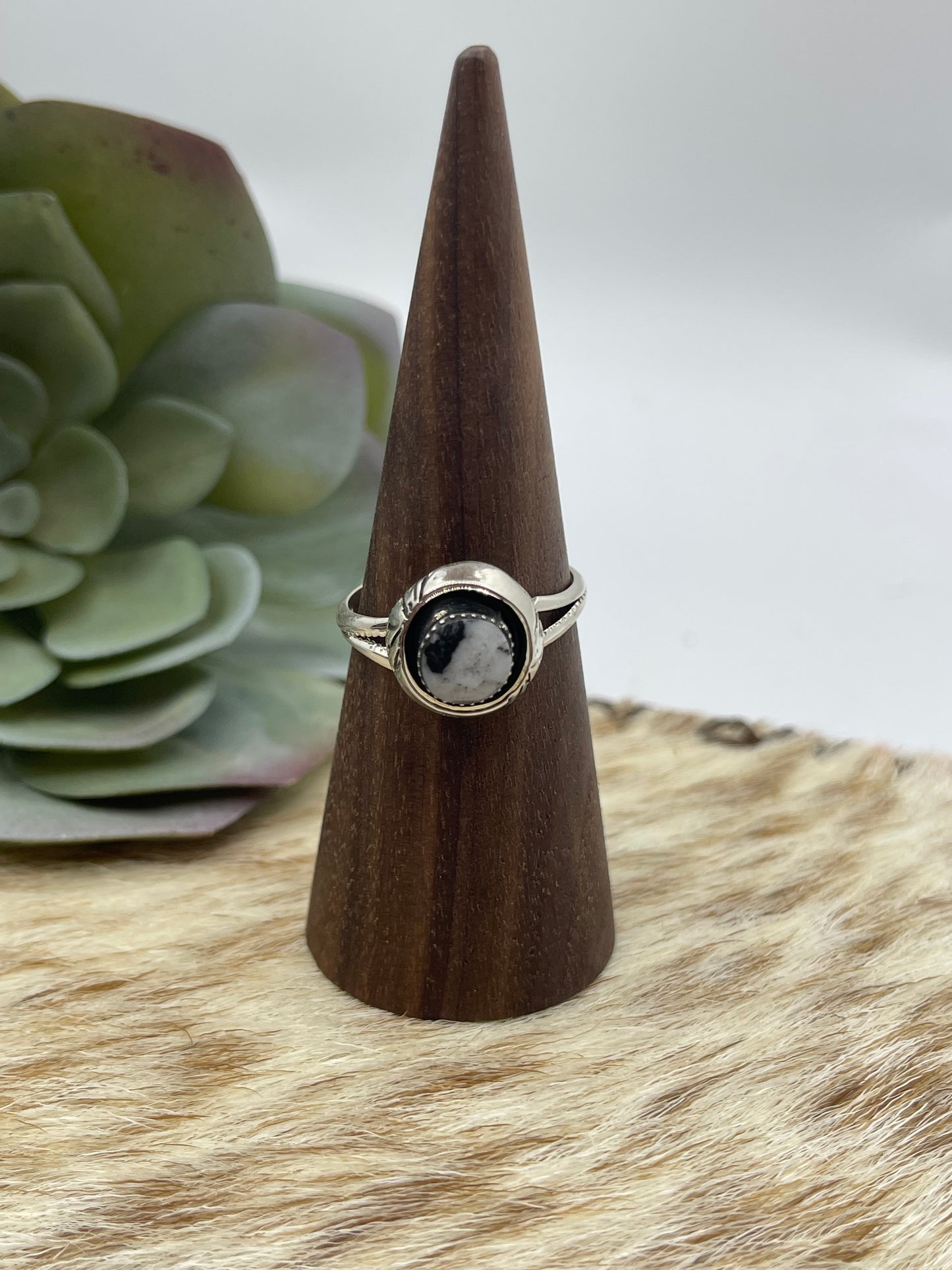 10.0 White Buffalo Circle Ring by Sadie Jim, Navajo