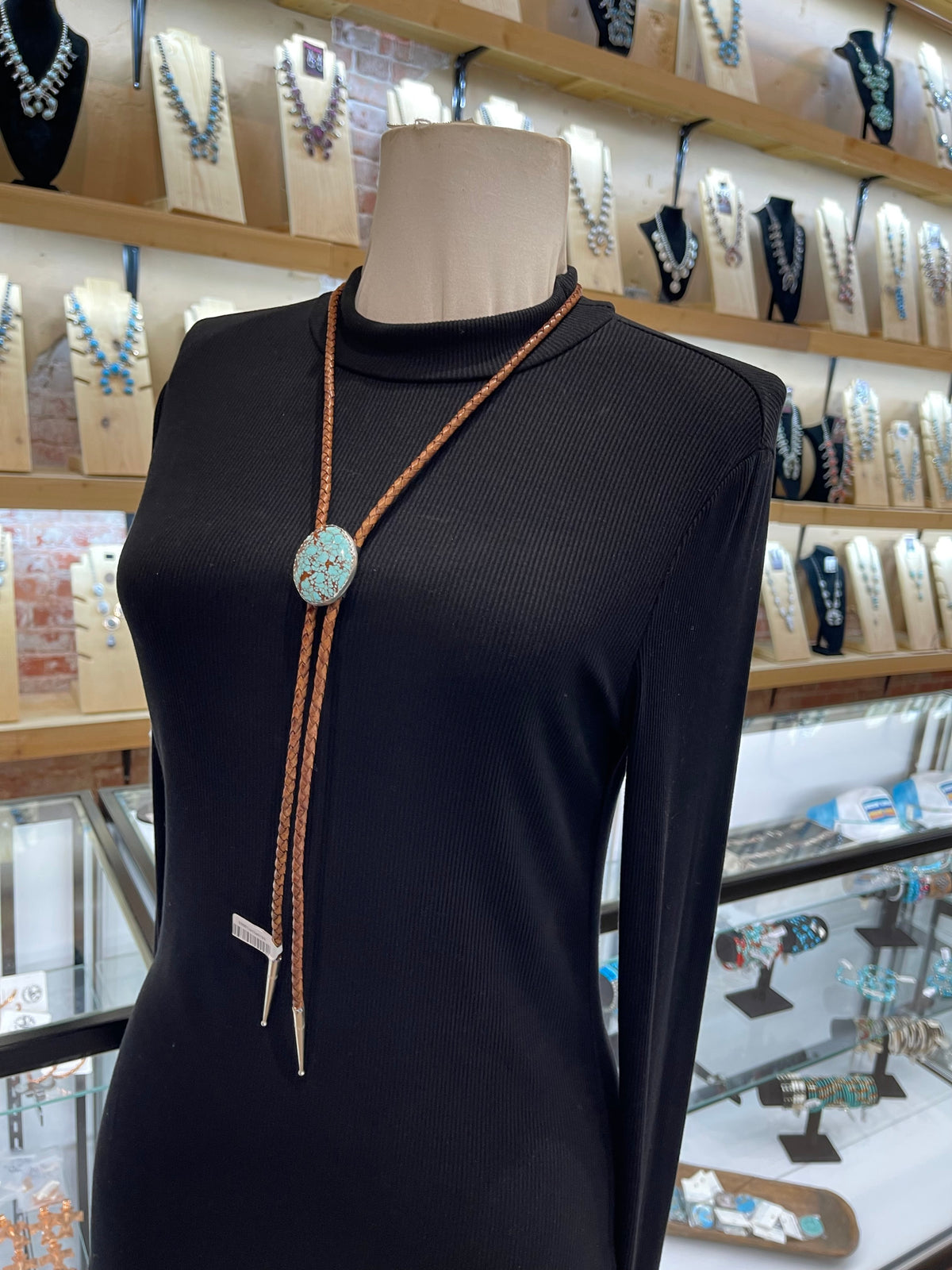 #8 Turquoise Bolo Tie by Carrie Cannon, Kiowa
