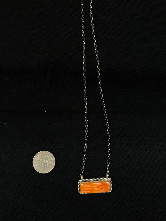 16" Orange Spiny Oyster Shell Bar Necklace by Johnny Dixon, Navajo