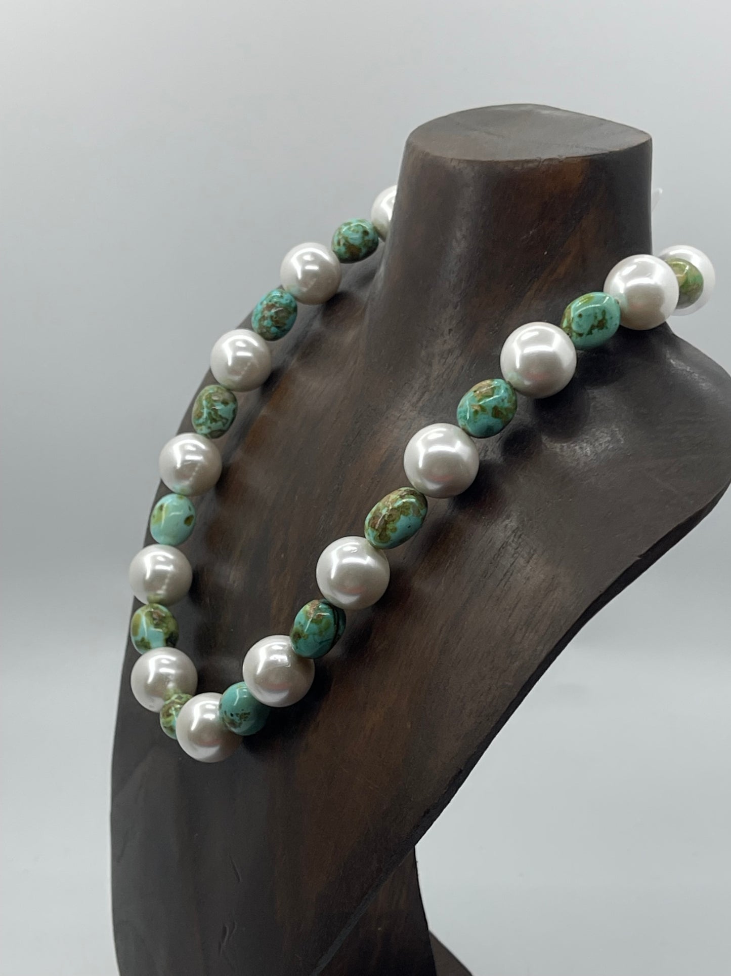 18" 16mm Freshwater Pearls and Sonoran Gold Turquoise Necklace and 6 3/4" Bracelet Set