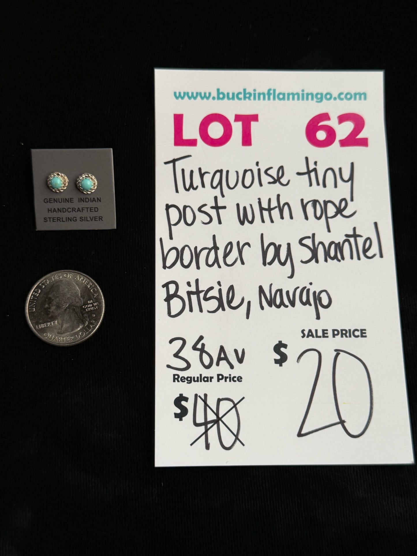 LOT 62 8/9 Turquoise Tiny Post with Rope Border by Shantel Bitsie, Navajo