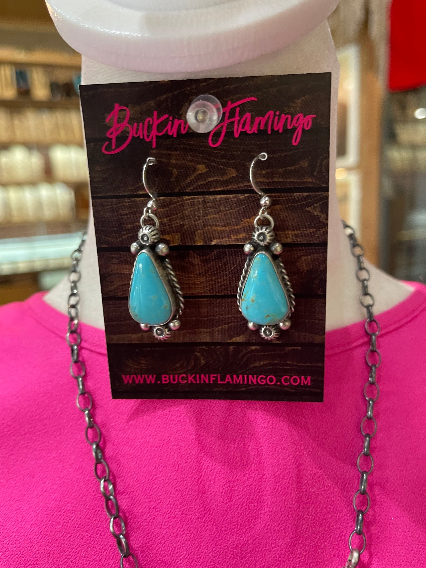 24" Turquoise Lariat Necklace and Dangle Earrings Set by Augustine Largo, Navajo