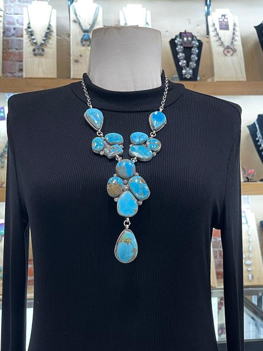 22" + 5" Drop Cripple Creek Turquoise Necklace by Jeff Largo, Navajo