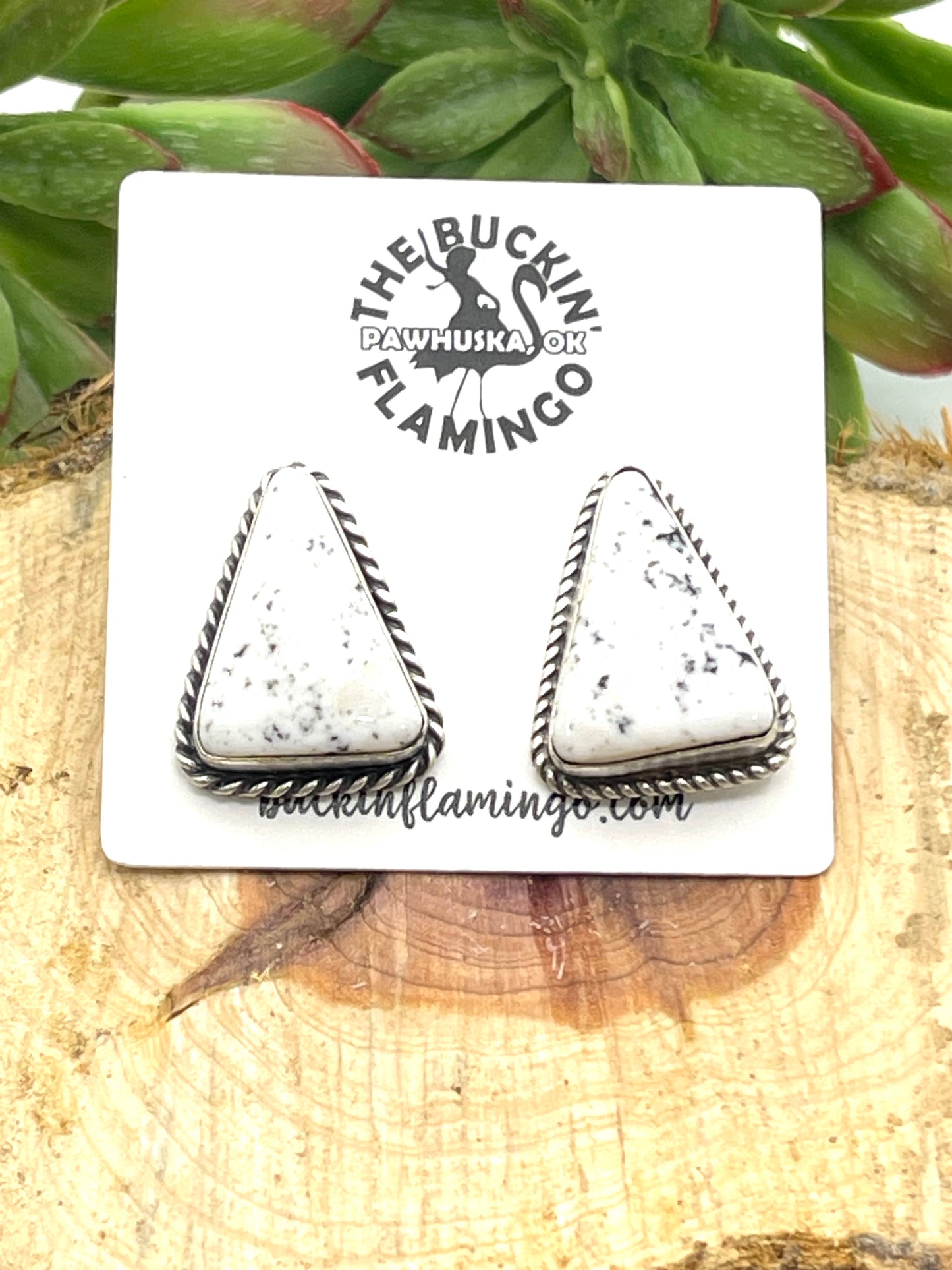 White Buffalo Top Post Triangle Earrings by Elouise Kee, Navajo