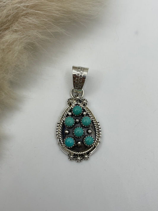 6 Stone Turquoise Pendant by Kenny Lonjose, Navajo 8.5 mm Bale