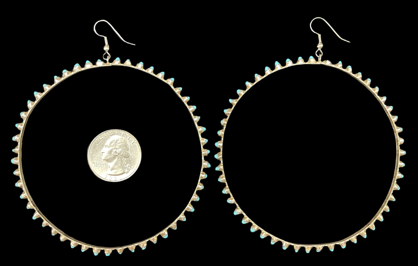 Sleeping Beauty Turquoise Hoop Earrings, Zuni Made