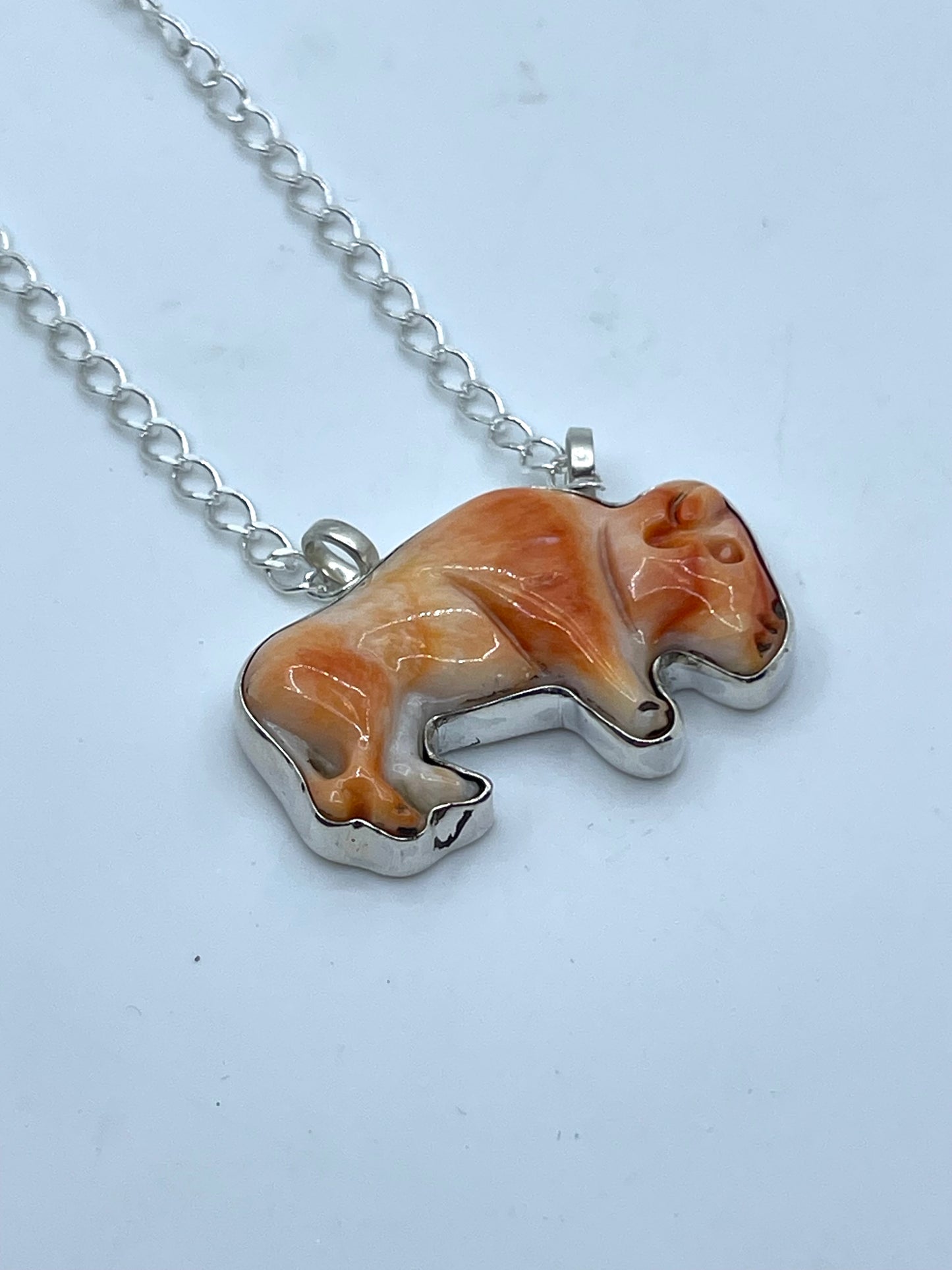 18" Orange Spiny Oyster Buffalo Necklace, USA Made, Not Native