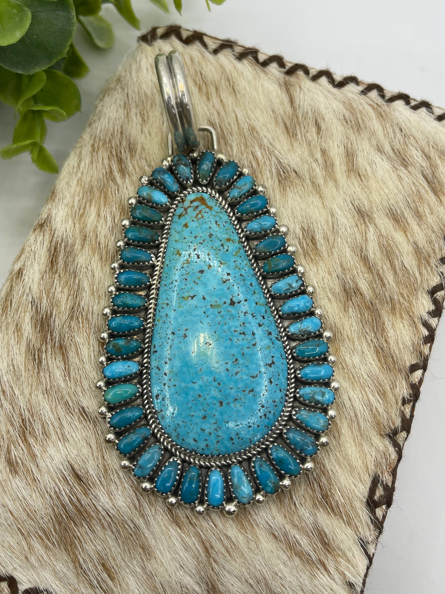 Kingman Turquoise Cluster Pendant by Juspert Wilson, Navajo