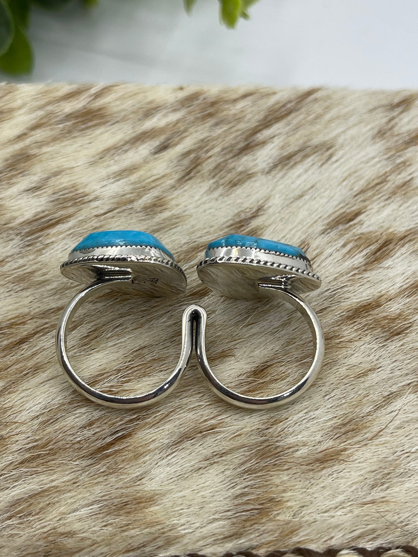 7.0 & 8.0 Turquoise Double Finger Ring by Bucky Belin, Navajo