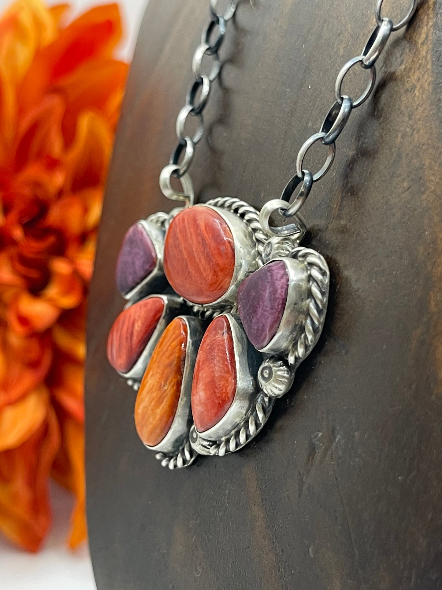 16" Spiny Oyster Cluster Necklace by Augustine Largo