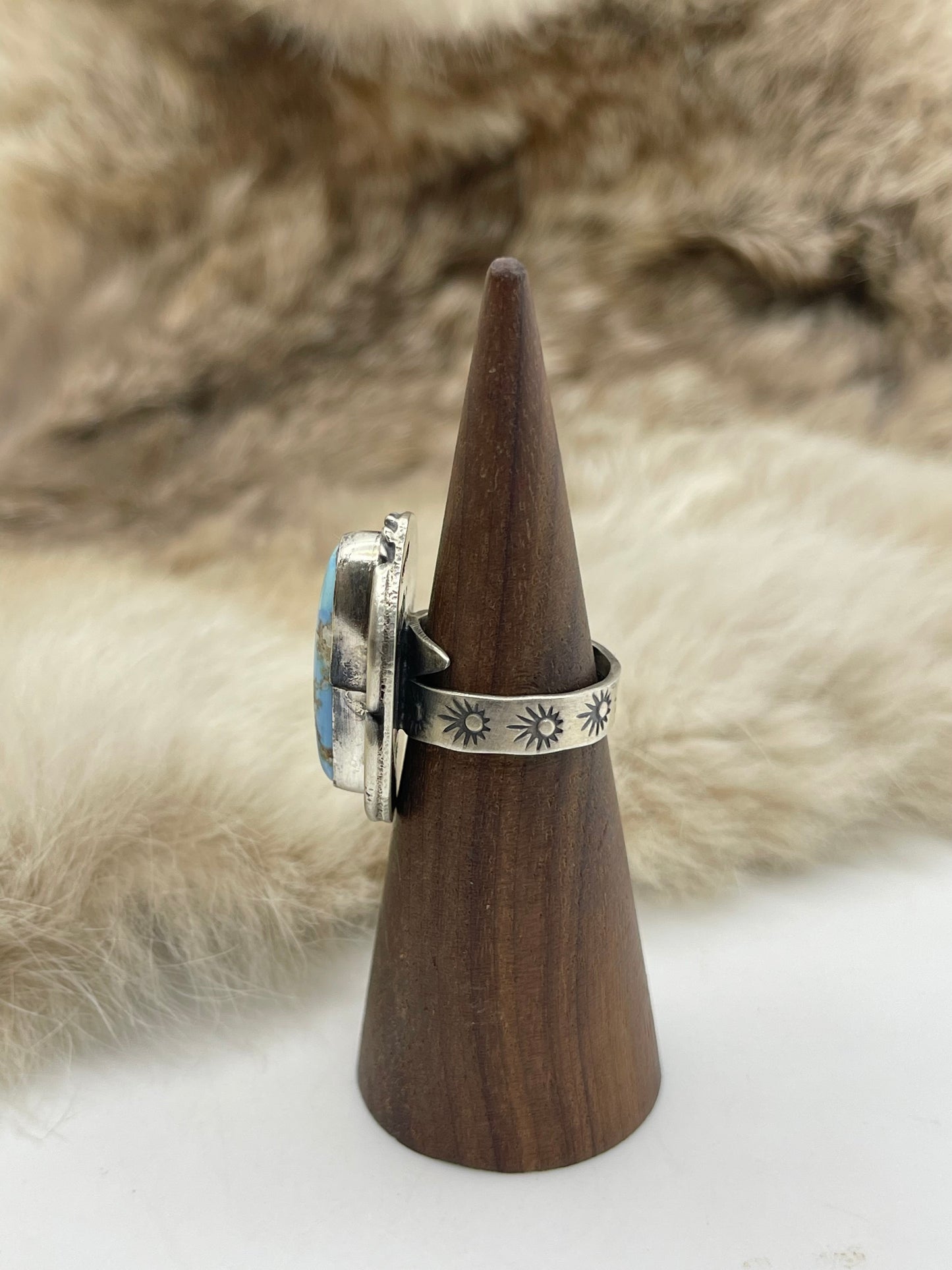 7.0 Golden Hills Turquoise Ring by Gilbert Nez, Navajo