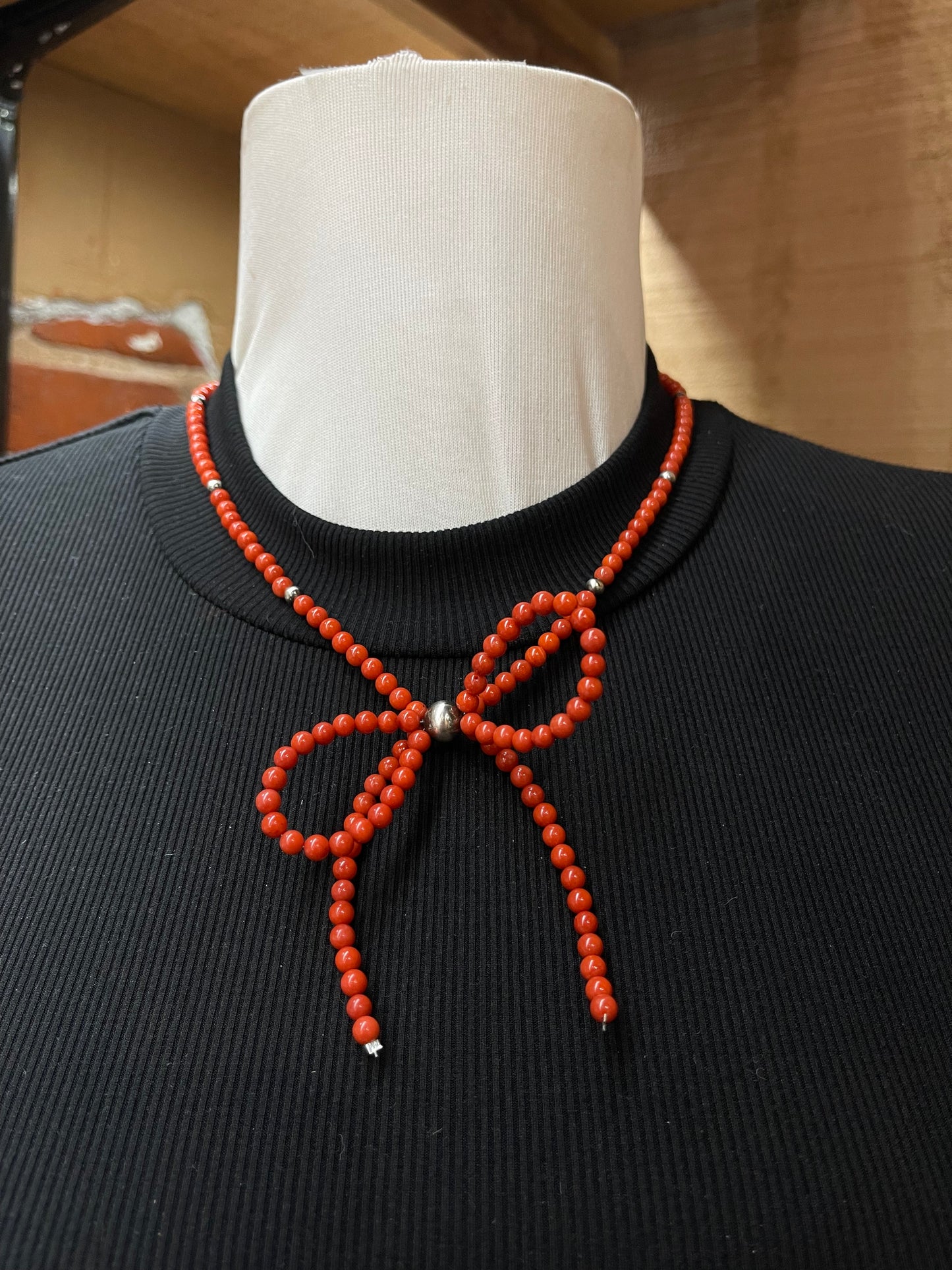 18" Red Coral Bow Necklace