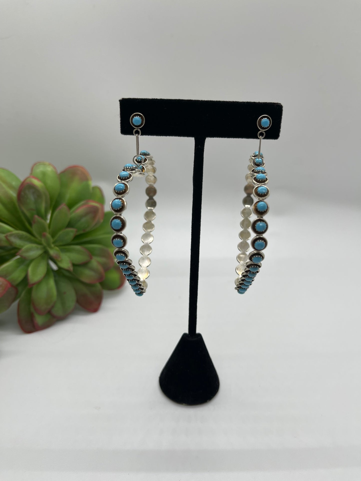 Sleeping Beauty Turquoise Big Heart earrings by Zuni artist