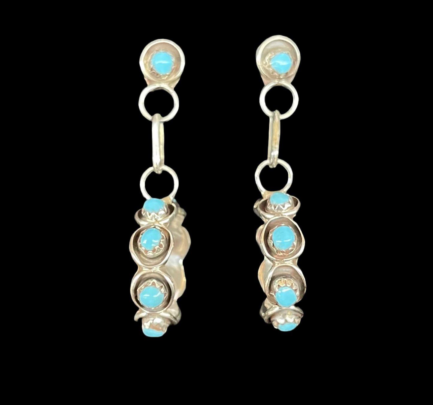 Sleeping Beauty Turquoise Hoop Dangles by Florenda Lonasee, Zuni