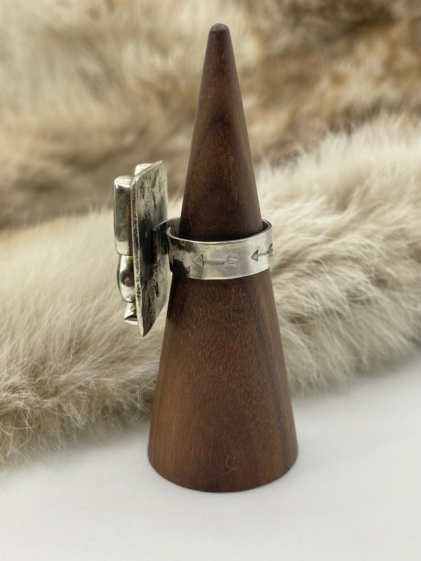 Adjustable (6.0-9.0) 5 Stone Square Ring with Royston Turquoise by Jude Candelaria, Zuni