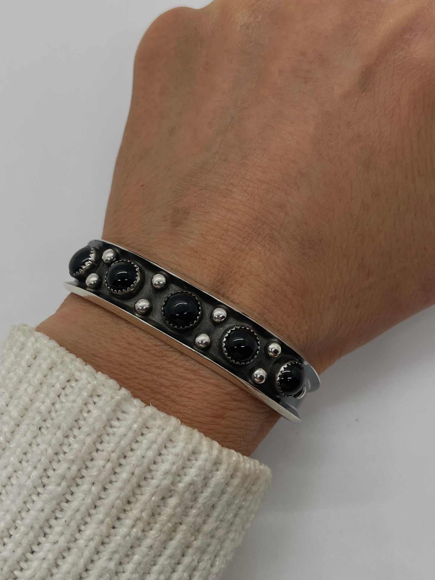 6 1/4" 5 Stone Black Onyx Cuff by Paul Largo, Navajo