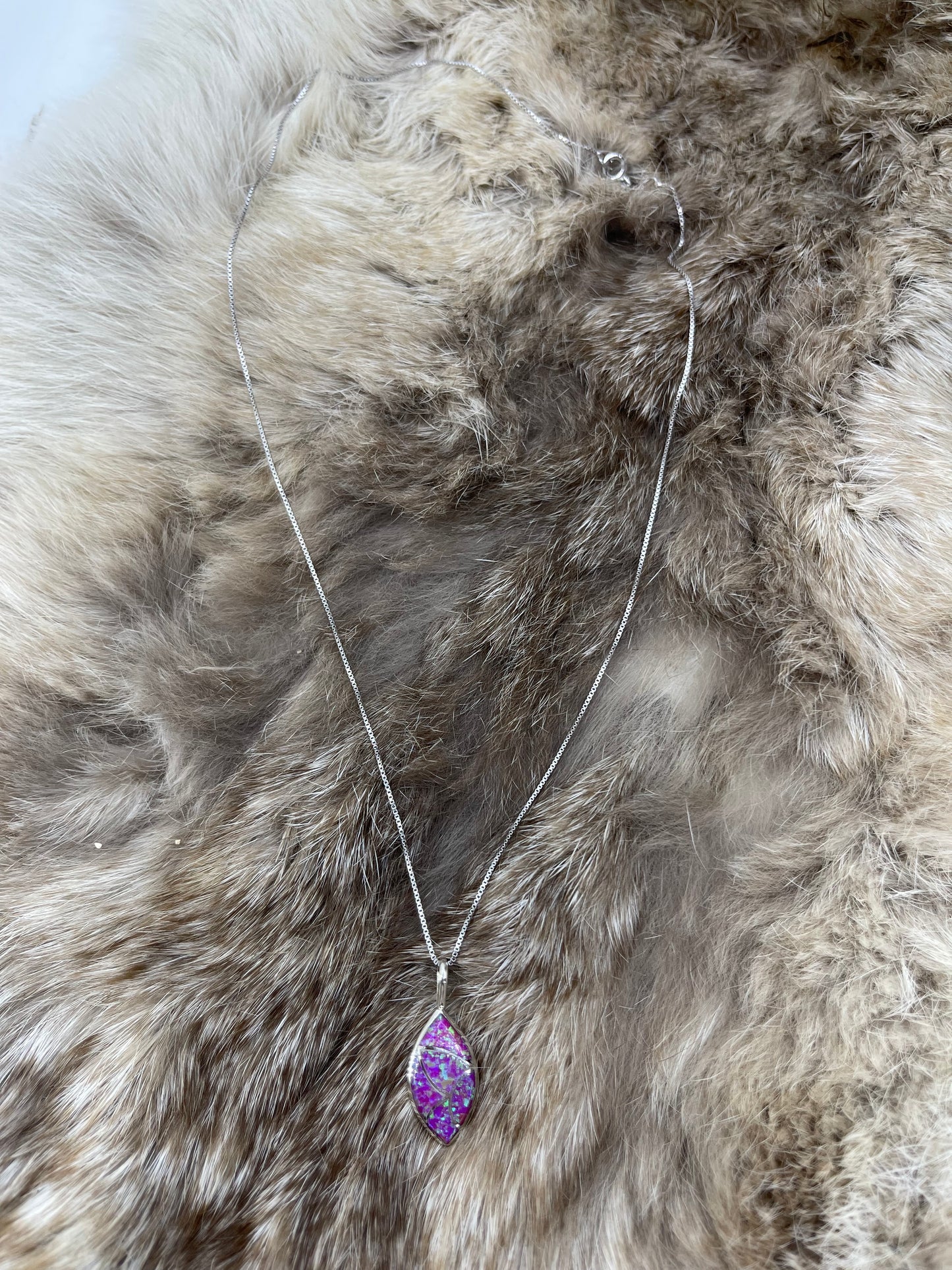16" Purple Opal Fish Scale Inlay Necklace by Delora Lahi, Zuni