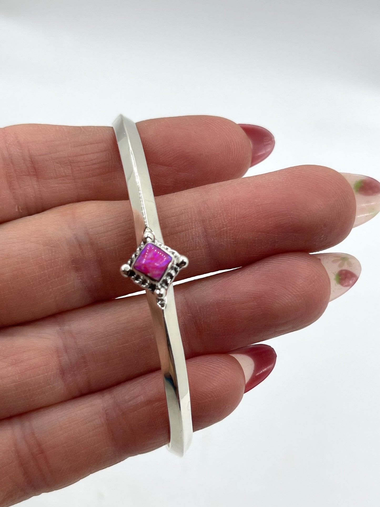 5 3/4"-7 1/4" Hot Pink Opal Triangle Wire Cuff by Gabriel Belin, Navajo