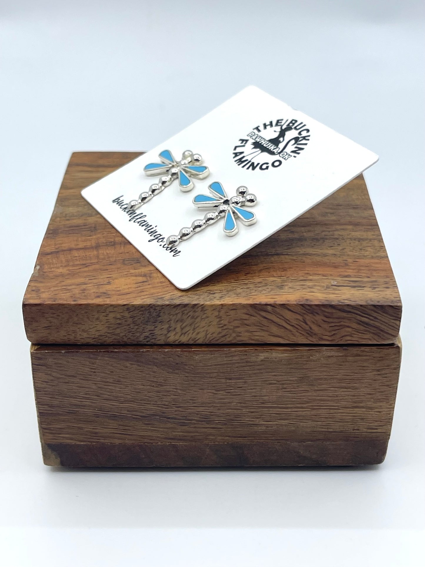 Dragonfly Post Earrings with Turquoise by Erlene Edaakie, Zuni