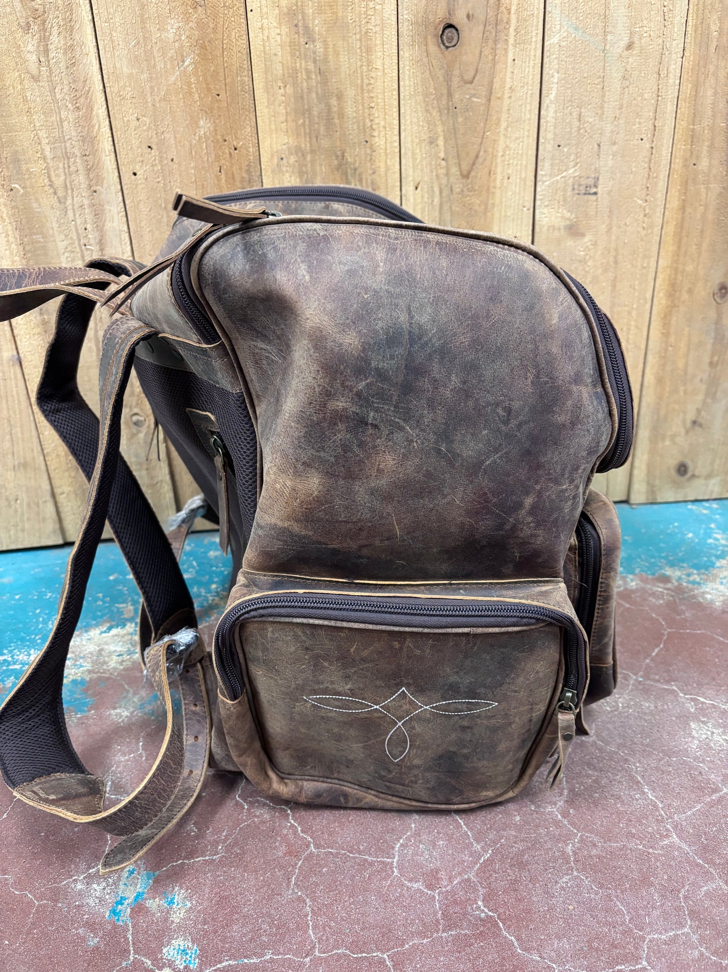 Brown Leather Boot Stitched Backpack