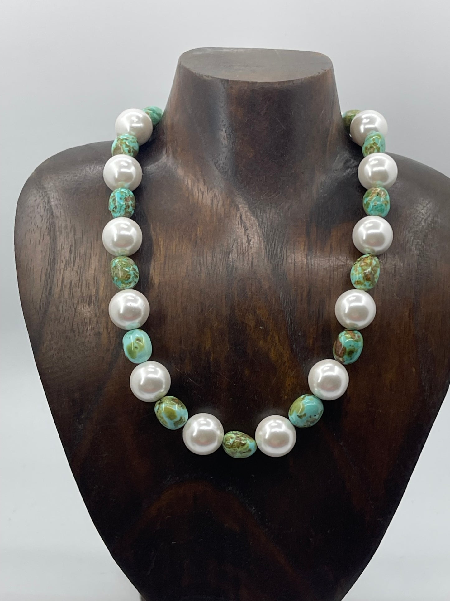 18" 16mm Freshwater Pearls and Sonoran Gold Turquoise Necklace and 6 3/4" Bracelet Set