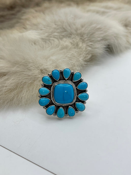 8.0 13 Stone Kingman Turquoise Ring