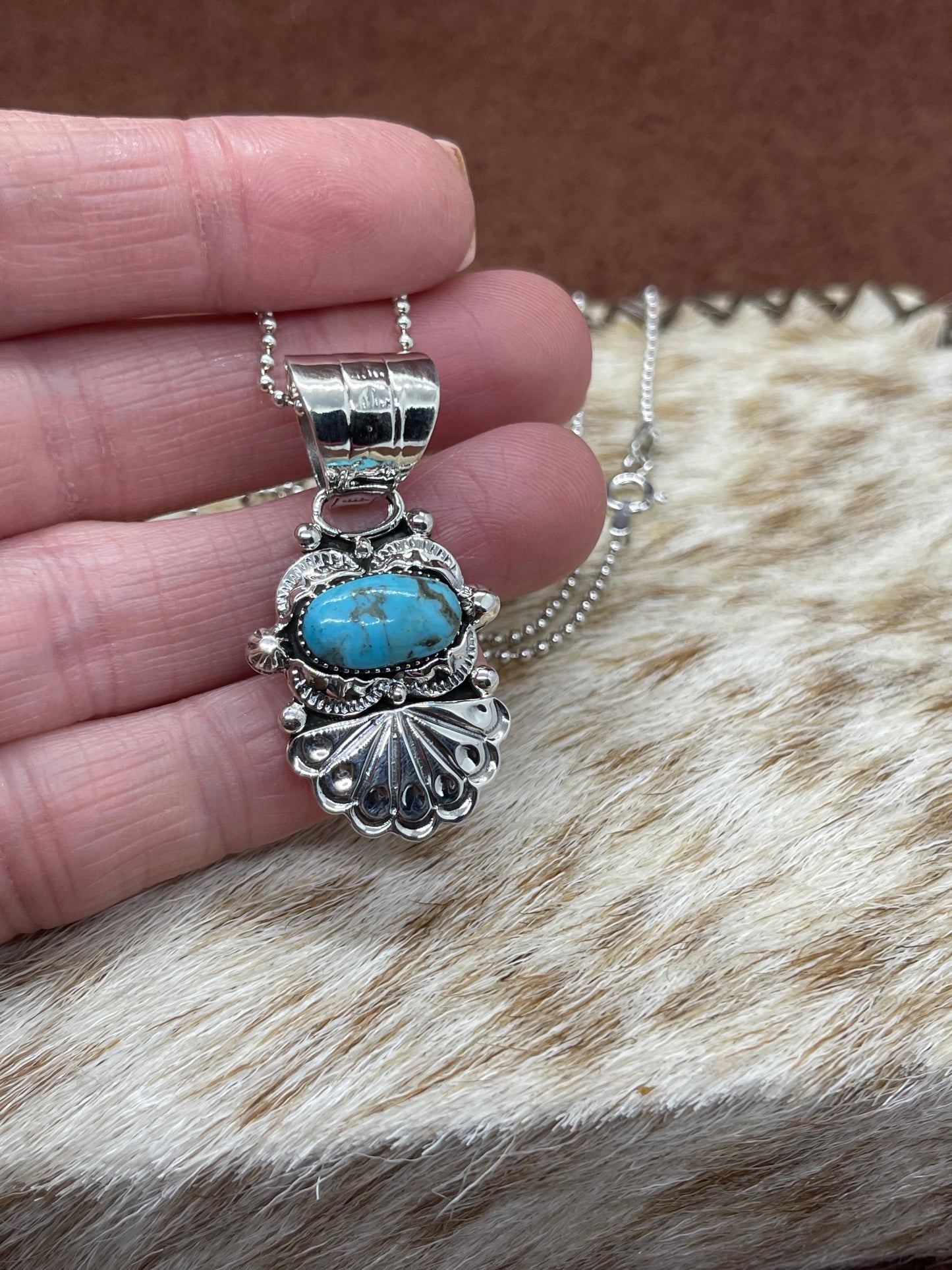 18" 8mm Bale Turquoise Pendant Necklace by Phyllis A. Smith, Navajo