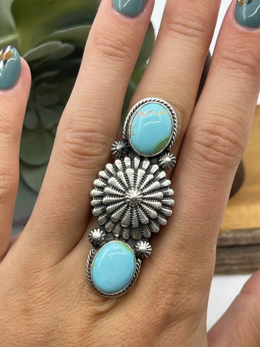 LOT 28 B 1/11 6.0 2 Stone Sonoran Gold Turquoise Ring by Samuel Yellowhair, Navajo