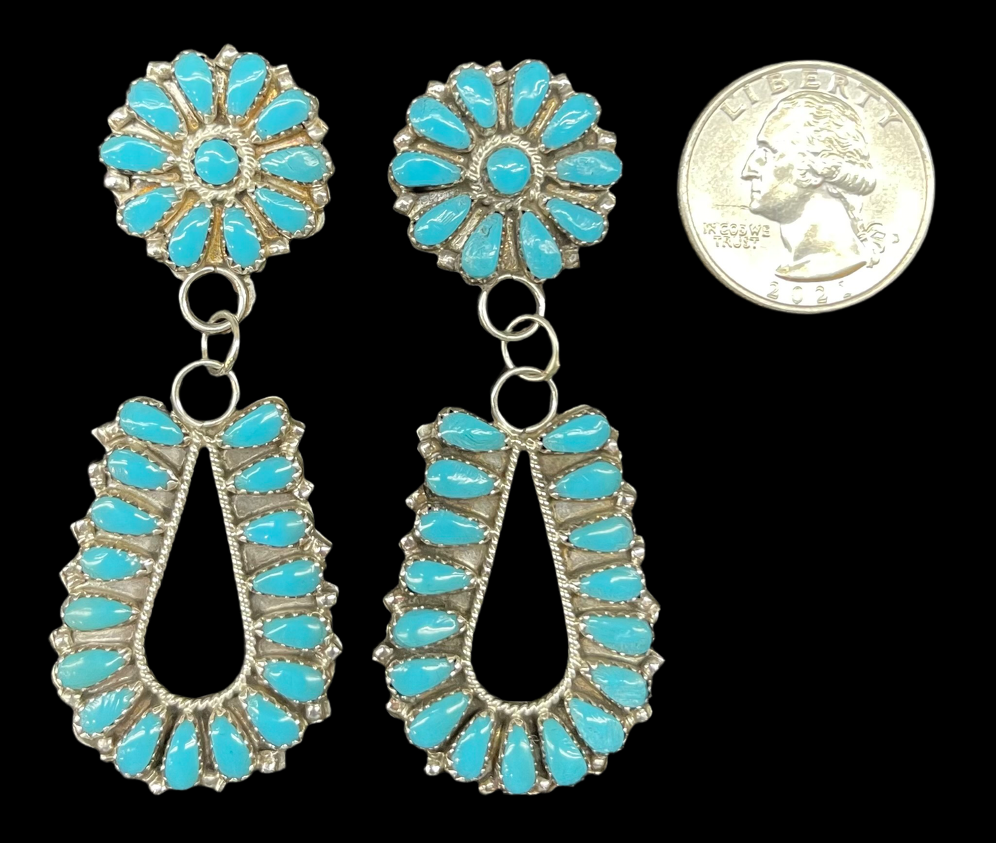 Sleeping Beauty Turquoise Cluster Dangles by Irene Notah, Navajo