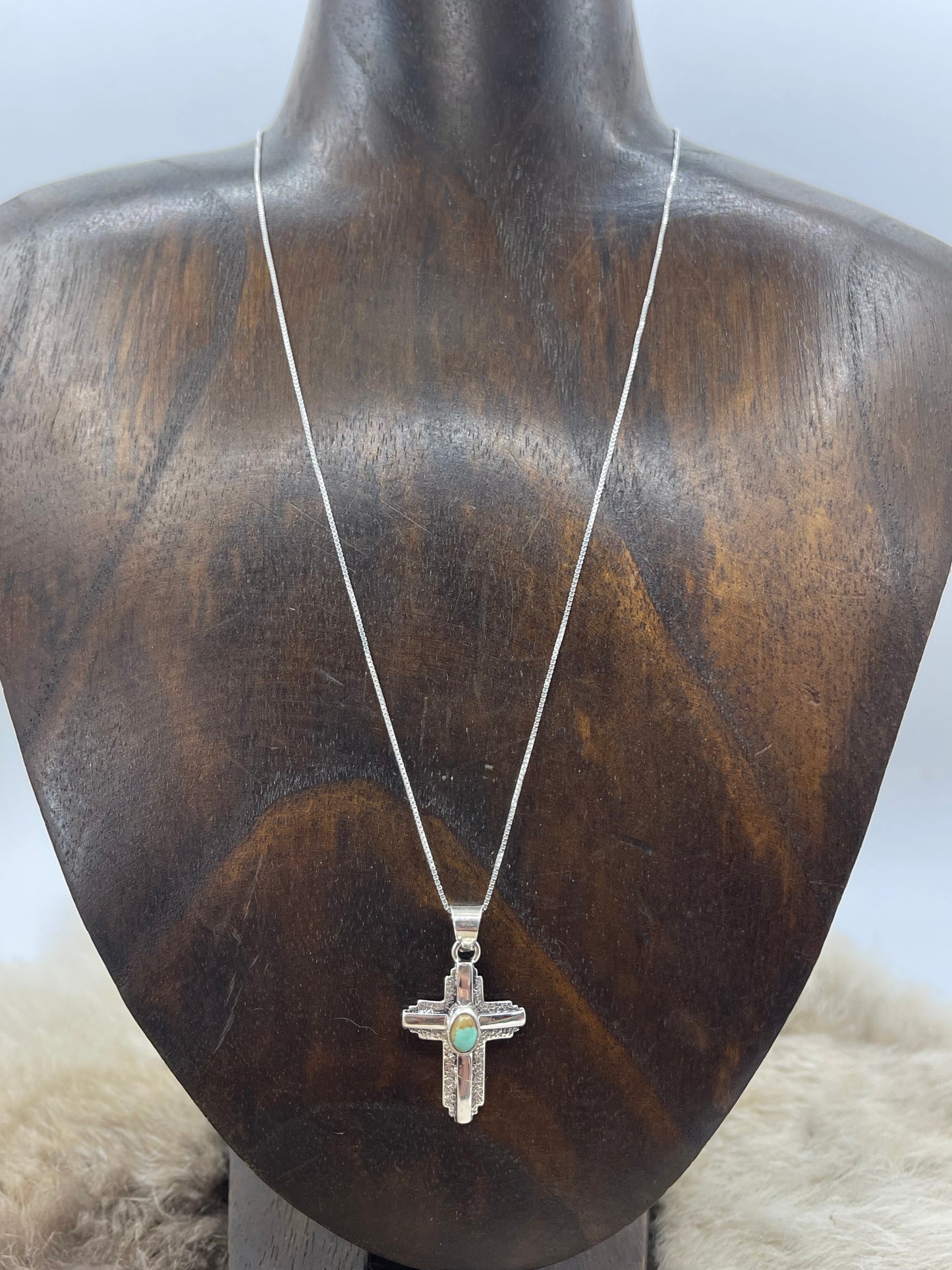 18" Silver Overlay Cross Necklace, Navajo Made
